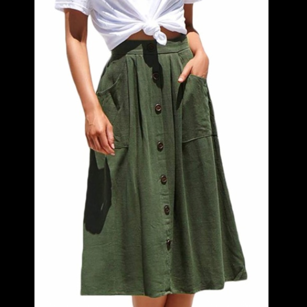 A Line Pleated Midi Chiffon Skirts with Pockets